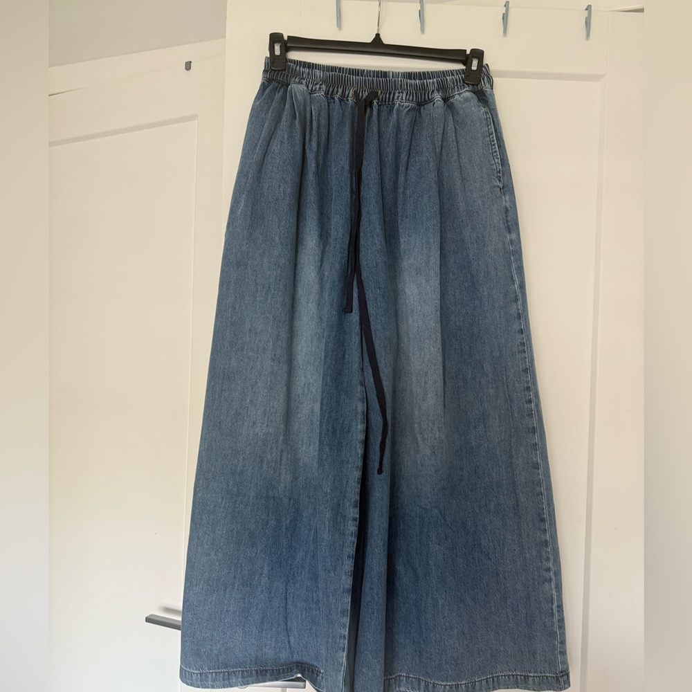 Wide leg drawstring Blue Denim Jeans